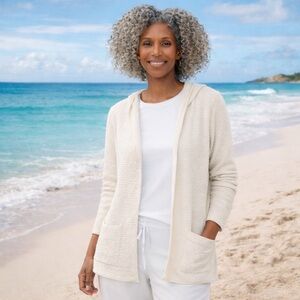 NWOT: Eileen Fisher Organic Cotton Linen Slub Hooded Cardgan in Bone Size 1X